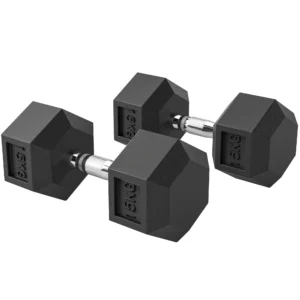 Dumbbells met gekartelde handgreep, korte halters van gietijzer, 2 x 15kg, korte halters voor mannen en vrouwen 1
