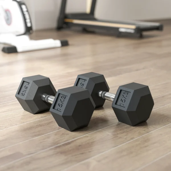 Dumbbells met gekartelde handgreep, korte halters van gietijzer, 2 x 15kg, korte halters voor mannen en vrouwen 10