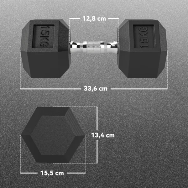 Dumbbells met gekartelde handgreep, korte halters van gietijzer, 2 x 15kg, korte halters voor mannen en vrouwen 4