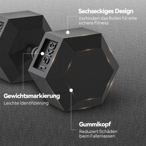 Dumbbells met gekartelde handgreep, korte halters van gietijzer, 2 x 15kg, korte halters voor mannen en vrouwen 5
