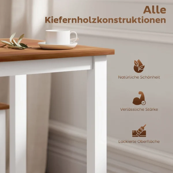 Eetgroepset, eettafel, 4 stoelen, eetkamerset, grenenhout, bruin+wit 6