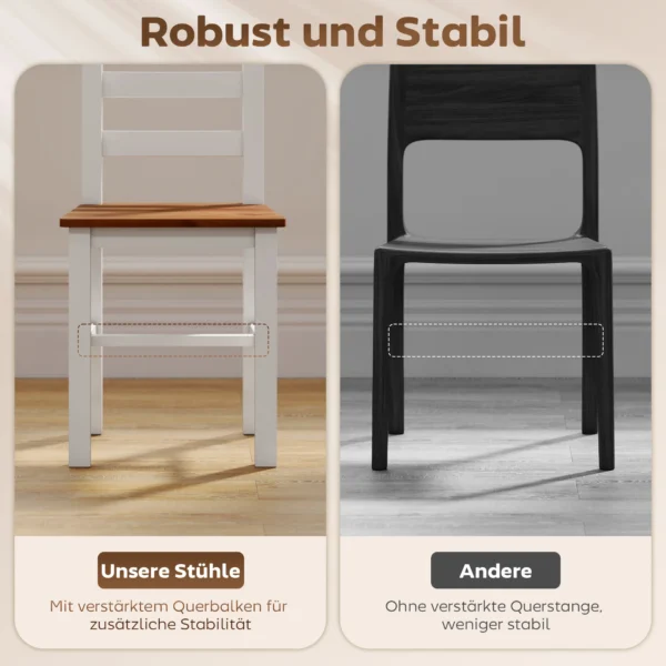 Eetgroepset, eettafel, 4 stoelen, eetkamerset, grenenhout, bruin+wit 7