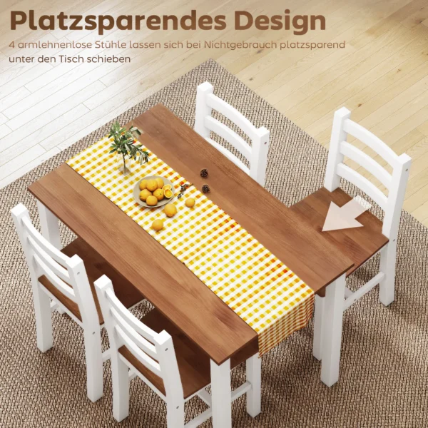 Eetgroepset, eettafel, 4 stoelen, eetkamerset, grenenhout, bruin+wit 8