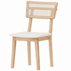 Eetkamerstoel, rattan rugleuning, kunstleder zitting, rubberhout, natuurhout 1