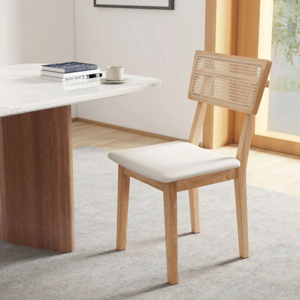Eetkamerstoel, rattan rugleuning, kunstleder zitting, rubberhout, natuurhout 2