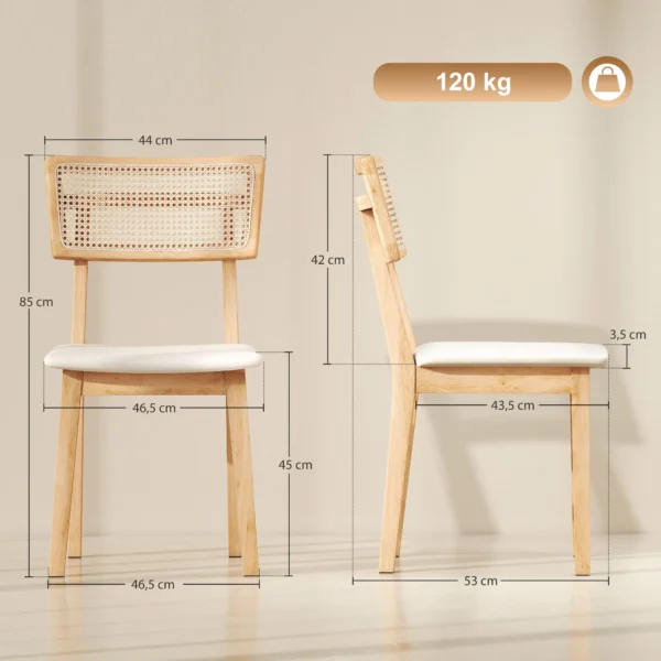 Eetkamerstoel, rattan rugleuning, kunstleder zitting, rubberhout, natuurhout 4