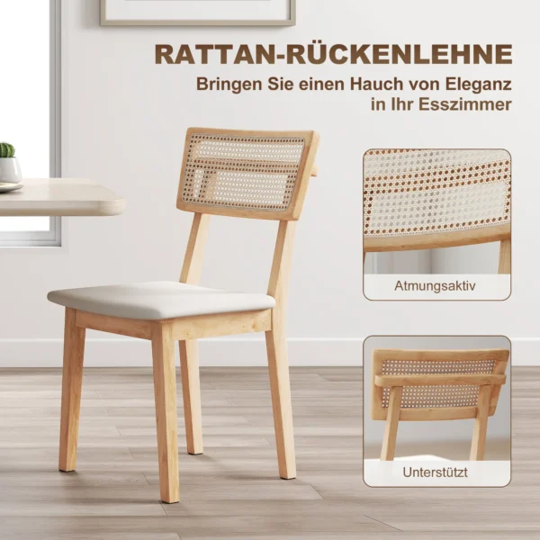 Eetkamerstoel, rattan rugleuning, kunstleder zitting, rubberhout, natuurhout 5
