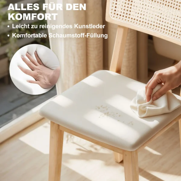 Eetkamerstoel, rattan rugleuning, kunstleder zitting, rubberhout, natuurhout 6