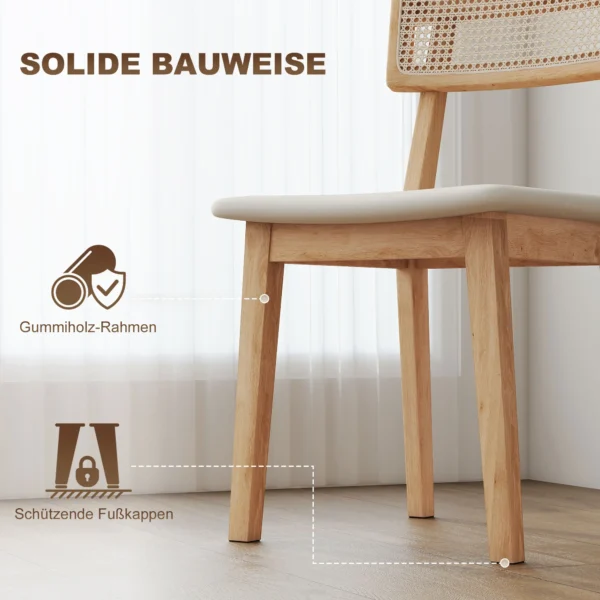 Eetkamerstoel, rattan rugleuning, kunstleder zitting, rubberhout, natuurhout 7