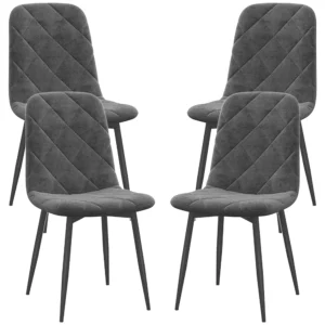 Eetkamerstoelen, set van 4 keukenstoelen met rugleuning, fluweelachtige uitstraling, gestoffeerde stoelen met metalen poten, voor eettafel, grijs 1