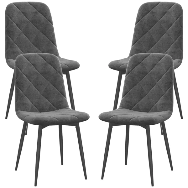 Eetkamerstoelen, set van 4 keukenstoelen met rugleuning, fluweelachtige uitstraling, gestoffeerde stoelen met metalen poten, voor eettafel, grijs 1