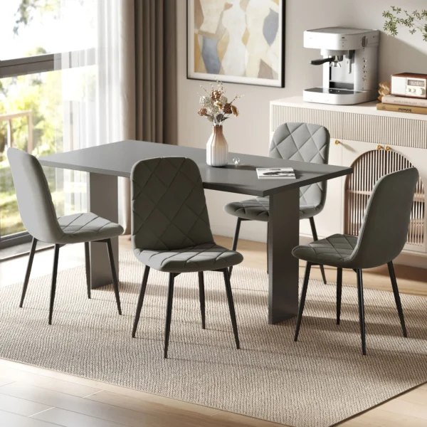 Eetkamerstoelen, set van 4 keukenstoelen met rugleuning, fluweelachtige uitstraling, gestoffeerde stoelen met metalen poten, voor eettafel, grijs 2