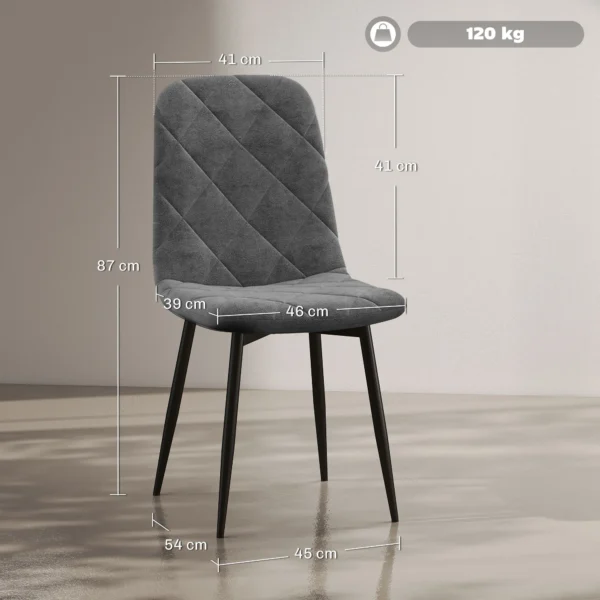 Eetkamerstoelen, set van 4 keukenstoelen met rugleuning, fluweelachtige uitstraling, gestoffeerde stoelen met metalen poten, voor eettafel, grijs 4