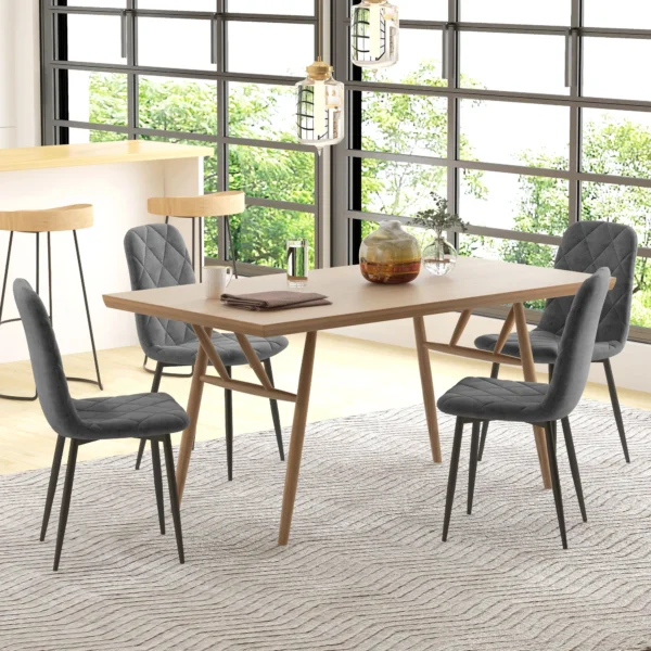 Eetkamerstoelen, set van 4 keukenstoelen met rugleuning, fluweelachtige uitstraling, gestoffeerde stoelen met metalen poten, voor eettafel, grijs 8