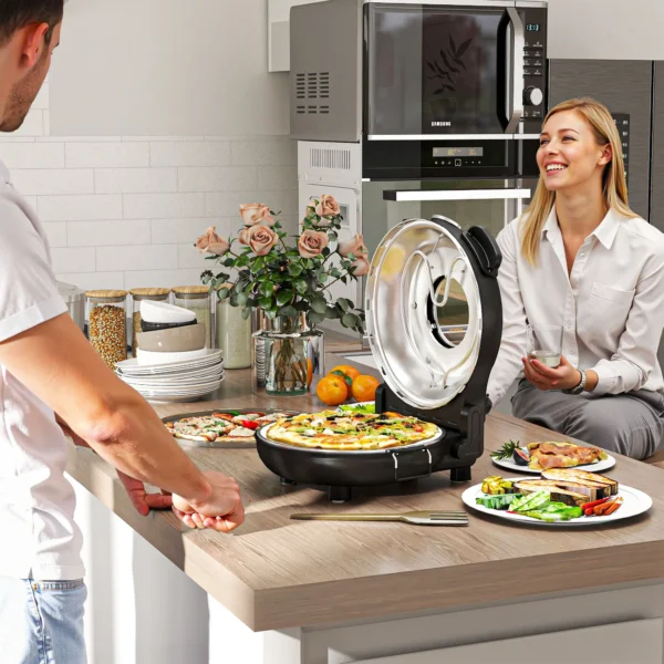 Elektrische pizzaoven 430 ℃, 1200 watt pizzabakker met 30cm steenplaat timer kijkvenster roestvrij staal zwart 2