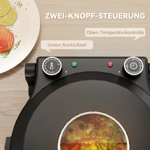 Elektrische pizzaoven 430 ℃, 1200 watt pizzabakker met 30cm steenplaat timer kijkvenster roestvrij staal zwart 6