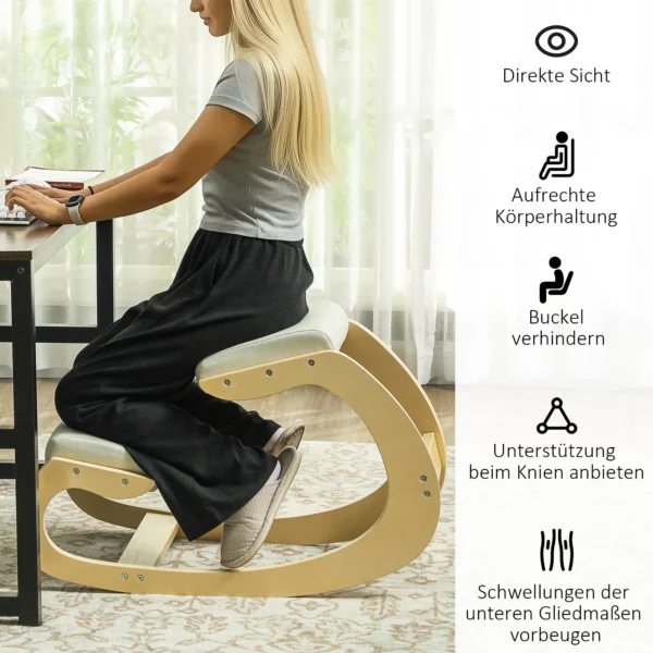 Ergonomische, schommelende knie kruk voor thuiskantoor, ter verbetering van de lichaamshouding, crème 6