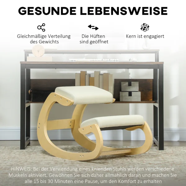 Ergonomische, schommelende knie kruk voor thuiskantoor, ter verbetering van de lichaamshouding, crème 7