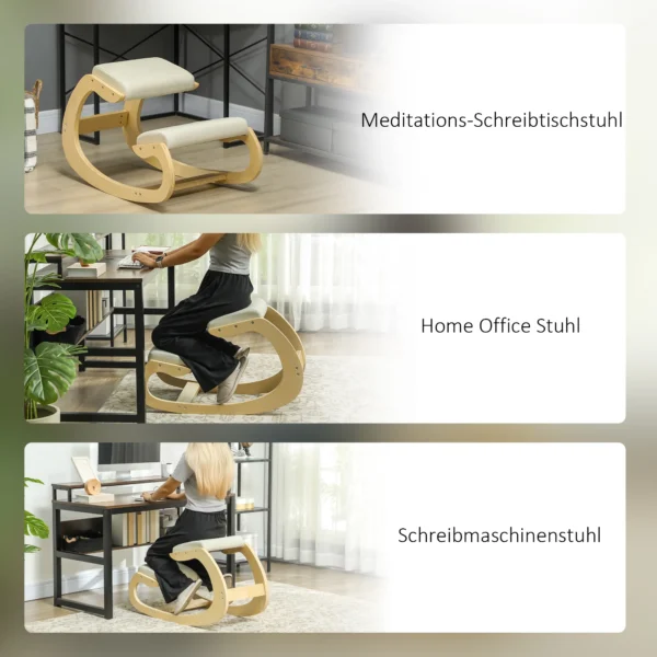 Ergonomische, schommelende knie kruk voor thuiskantoor, ter verbetering van de lichaamshouding, crème 8