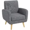 Fauteuil in scandinavisch ontwerp, accentstoel, knoopstiksels, natuur + lichtgrijs 1