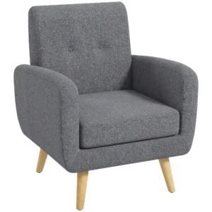 Fauteuil in scandinavisch ontwerp, accentstoel, knoopstiksels, natuur + lichtgrijs 1
