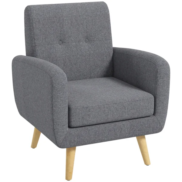 Fauteuil in scandinavisch ontwerp, accentstoel, knoopstiksels, natuur + lichtgrijs 1