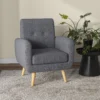 Fauteuil in scandinavisch ontwerp, accentstoel, knoopstiksels, natuur + lichtgrijs 2