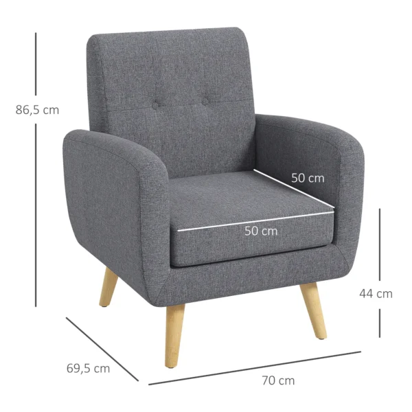 Fauteuil in scandinavisch ontwerp, accentstoel, knoopstiksels, natuur + lichtgrijs 4