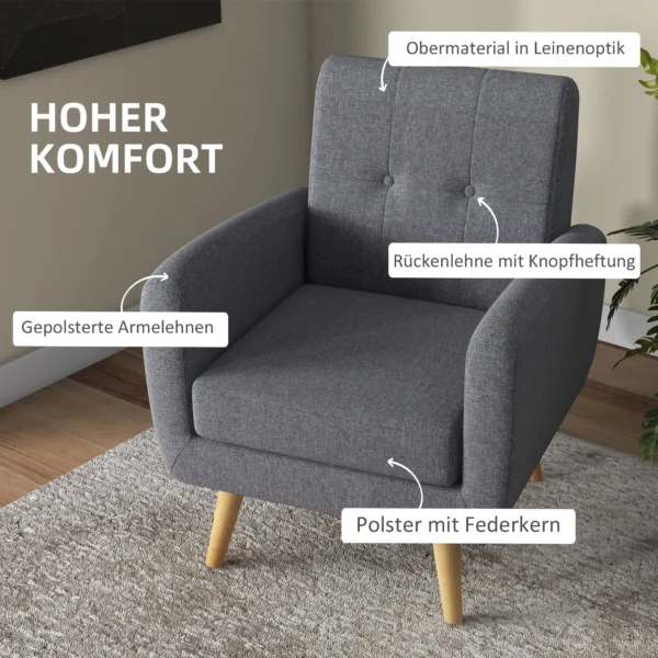 Fauteuil in scandinavisch ontwerp, accentstoel, knoopstiksels, natuur + lichtgrijs 5