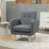 Fauteuil in scandinavisch ontwerp, accentstoel, knoopstiksels, natuur + lichtgrijs 8