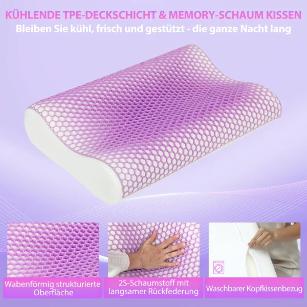 Geheugenschuim kussen hoofdkussen, neksteunkussen met afneembare hoes, 2 hoogte ergonomisch, 2s snel reagerend 5
