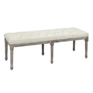 Gestoffeerde bank vintage bedbank met knoppen fluweelachtige aanraking rubberhout beige 142 x 47 x 51 cm 1