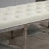 Gestoffeerde bank vintage bedbank met knoppen fluweelachtige aanraking rubberhout beige 142 x 47 x 51 cm 10