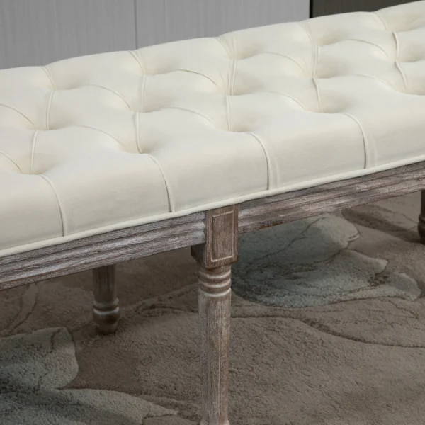 Gestoffeerde bank vintage bedbank met knoppen fluweelachtige aanraking rubberhout beige 142 x 47 x 51 cm 10