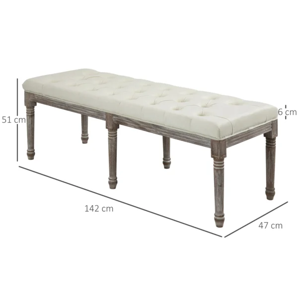 Gestoffeerde bank vintage bedbank met knoppen fluweelachtige aanraking rubberhout beige 142 x 47 x 51 cm 4