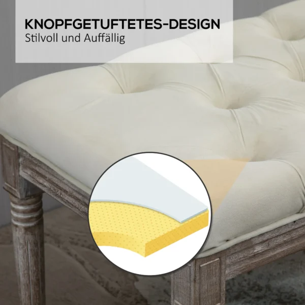 Gestoffeerde bank vintage bedbank met knoppen fluweelachtige aanraking rubberhout beige 142 x 47 x 51 cm 5
