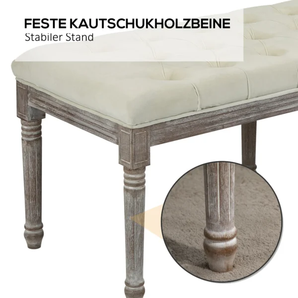 Gestoffeerde bank vintage bedbank met knoppen fluweelachtige aanraking rubberhout beige 142 x 47 x 51 cm 6