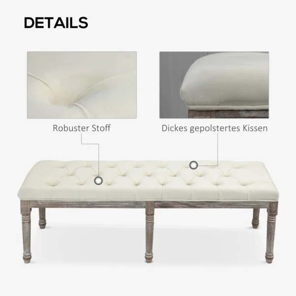 Gestoffeerde bank vintage bedbank met knoppen fluweelachtige aanraking rubberhout beige 142 x 47 x 51 cm 7