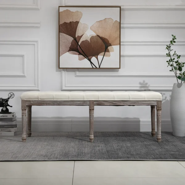 Gestoffeerde bank vintage bedbank met knoppen fluweelachtige aanraking rubberhout beige 142 x 47 x 51 cm 8