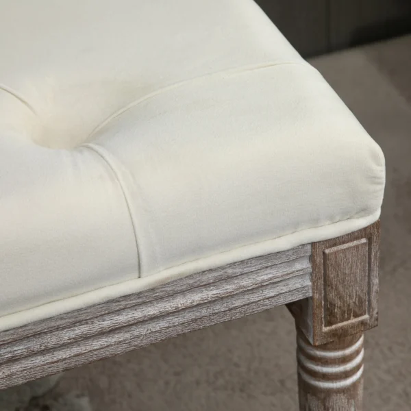 Gestoffeerde bank vintage bedbank met knoppen fluweelachtige aanraking rubberhout beige 142 x 47 x 51 cm 9