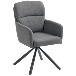 Gestoffeerde eetkamerstoel, keukenstoel met dikke bekleding, armleuningen, metalen poten, grijs 1