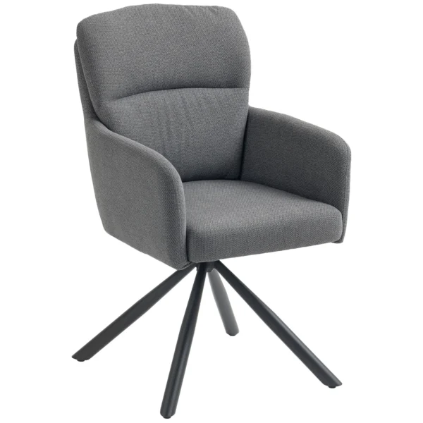 Gestoffeerde eetkamerstoel, keukenstoel met dikke bekleding, armleuningen, metalen poten, grijs 1