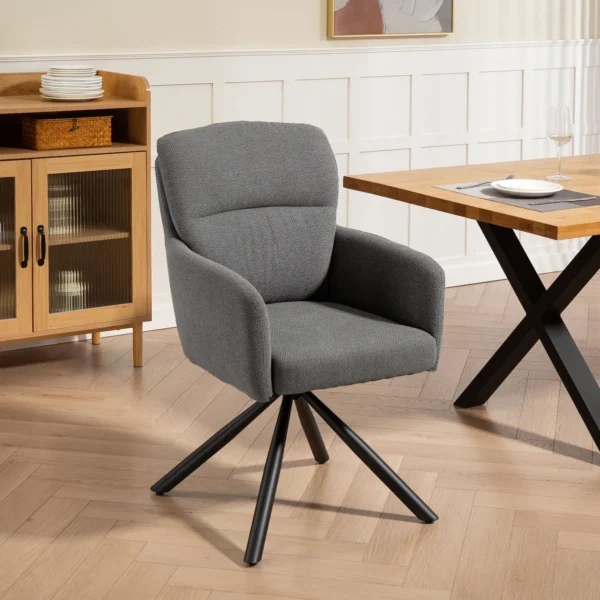 Gestoffeerde eetkamerstoel, keukenstoel met dikke bekleding, armleuningen, metalen poten, grijs 2