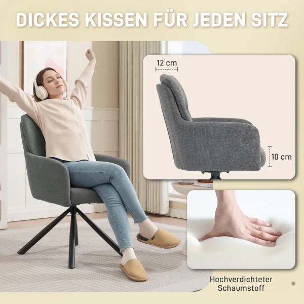 Gestoffeerde eetkamerstoel, keukenstoel met dikke bekleding, armleuningen, metalen poten, grijs 6