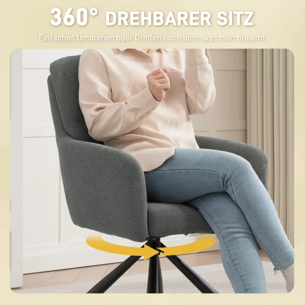 Gestoffeerde eetkamerstoel, keukenstoel met dikke bekleding, armleuningen, metalen poten, grijs 7