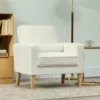 Gestoffeerde fauteuil met armleuningen, kantelbare rugleuning, rubberhouten poten, crème wit 2
