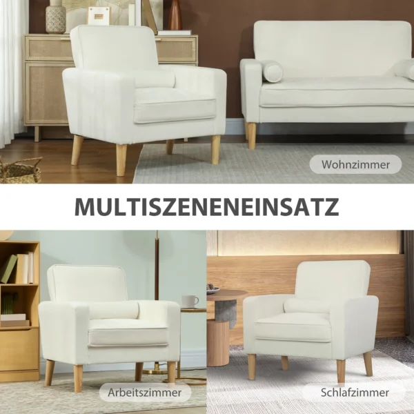 Gestoffeerde fauteuil met armleuningen, kantelbare rugleuning, rubberhouten poten, crème wit 9
