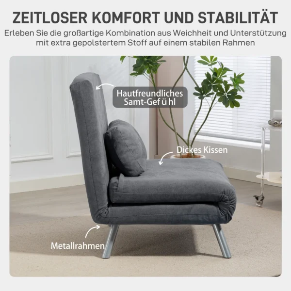 Gestoffeerde fauteuil met bedfunctie, 2 in 1 ontwerp, slaapstoel, logeerbed, stoffen bekleding, met kussen, donkergrijs 7