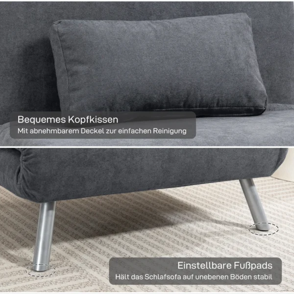 Gestoffeerde fauteuil met bedfunctie, 2 in 1 ontwerp, slaapstoel, logeerbed, stoffen bekleding, met kussen, donkergrijs 8