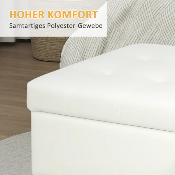 Gestoffeerde kruk met opbergruimte, houten poten, zachte stoffen bekleding, crème wit 6